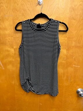 bobeau Black & White Striped Sleeveless Tank with Side Twist
